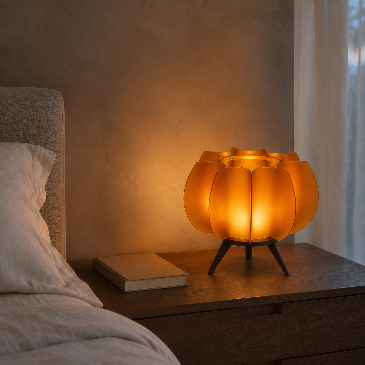 Lampe de table PÉTALE sur un chevet