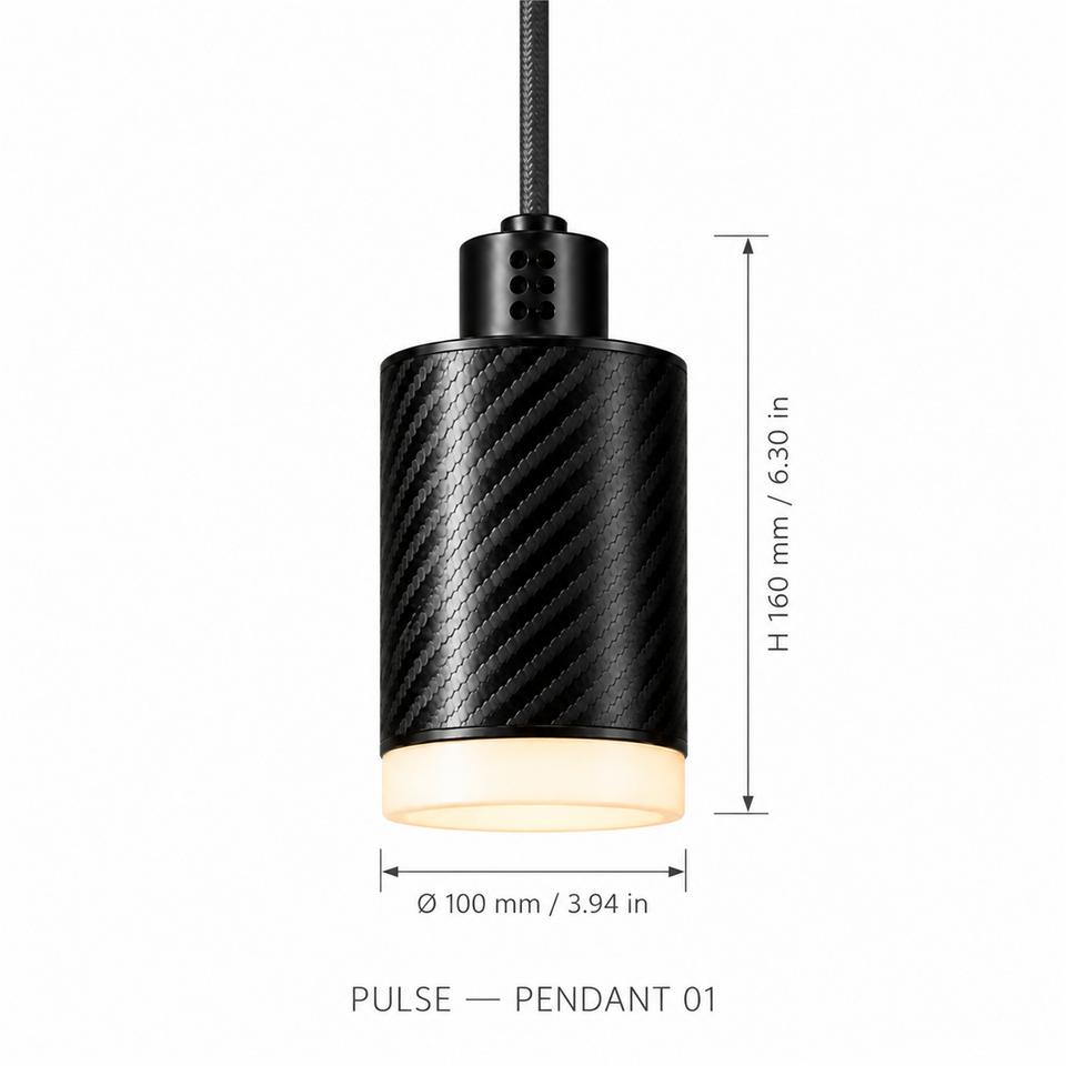 PULSE Pendant 01 — cotation du luminaire — diamètre 100 mm, hauteur 160 mm