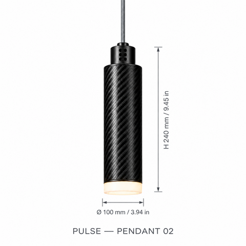 PULSE Pendant 02 — cotation du luminaire — diamètre 100 mm, hauteur 240 mm
