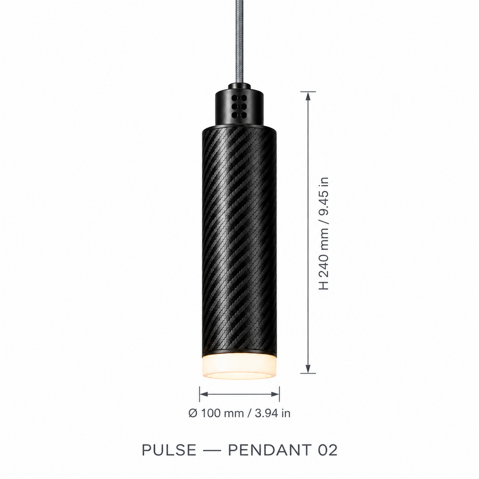 PULSE Pendant 02 — cotation du luminaire — diamètre 100 mm, hauteur 240 mm