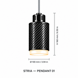 STRIA Pendant 01 — cotation du luminaire — diamètre 100 mm, hauteur 160 mm