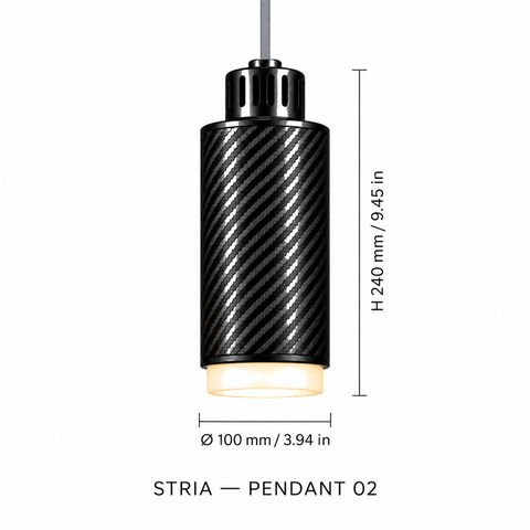 STRIA Pendant 02 — cotation du luminaire — diamètre 100 mm, hauteur 240 mm