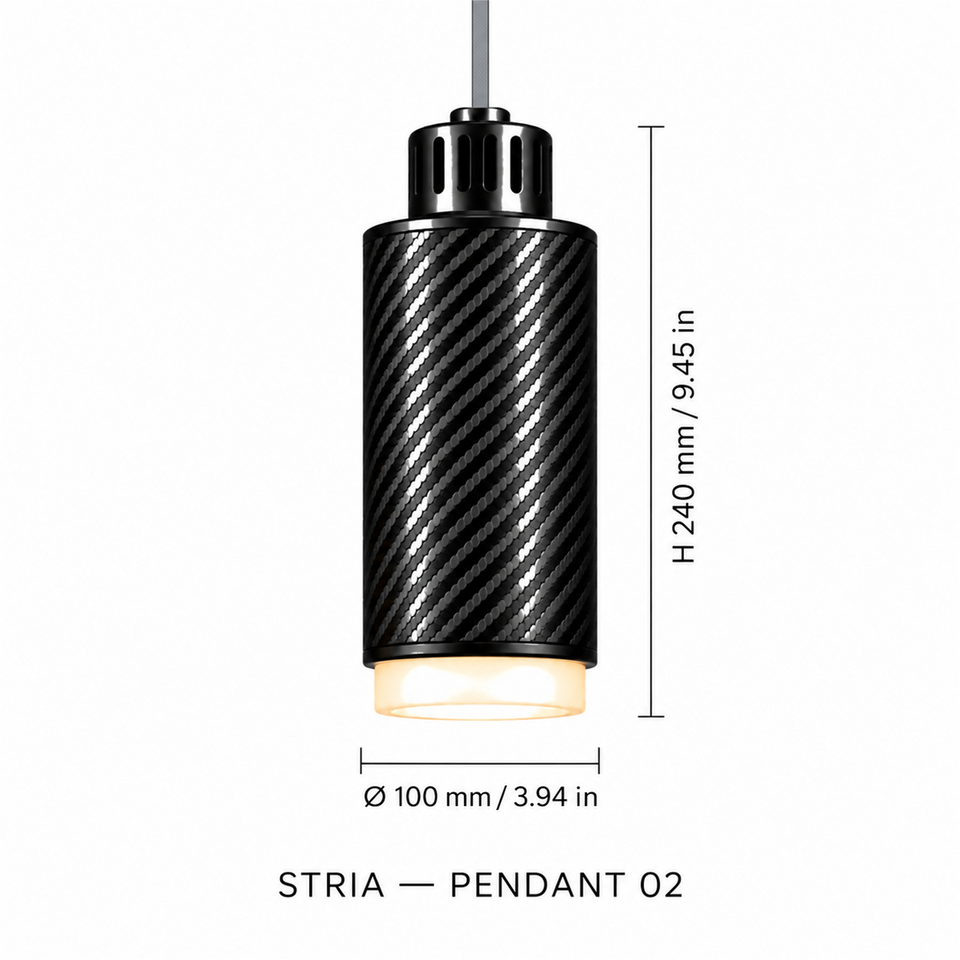 STRIA Pendant 02 — cotation du luminaire — diamètre 100 mm, hauteur 240 mm