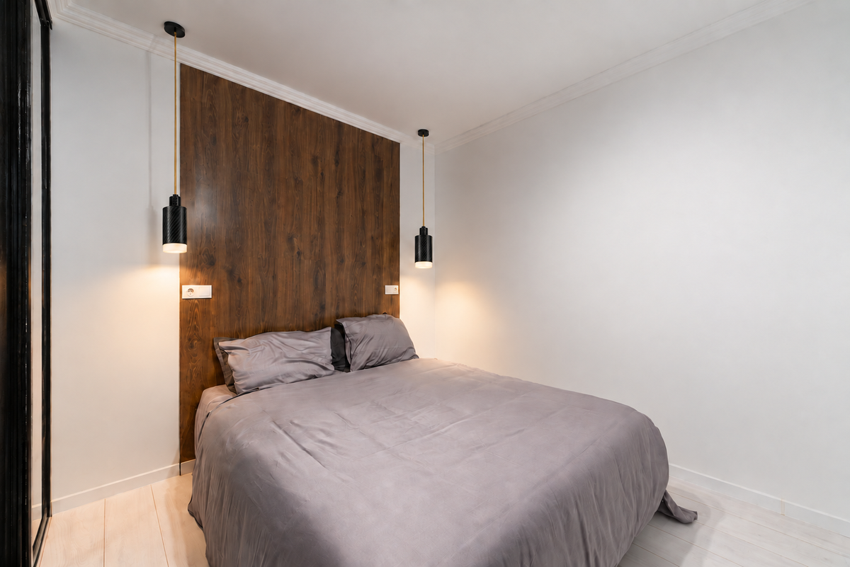 Two PULSE pendant lamps in a bedroom — interior visualization