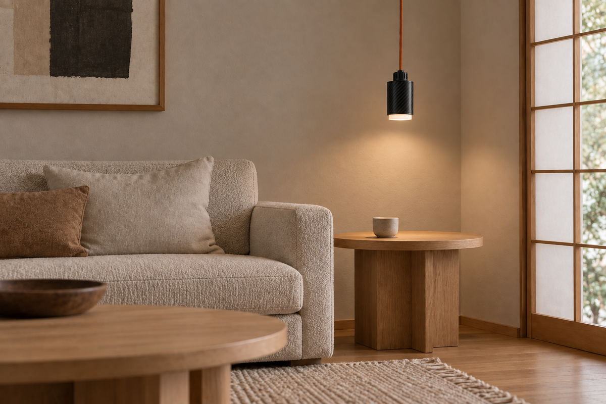 STRIA pendant above a living room table — interior visualization
